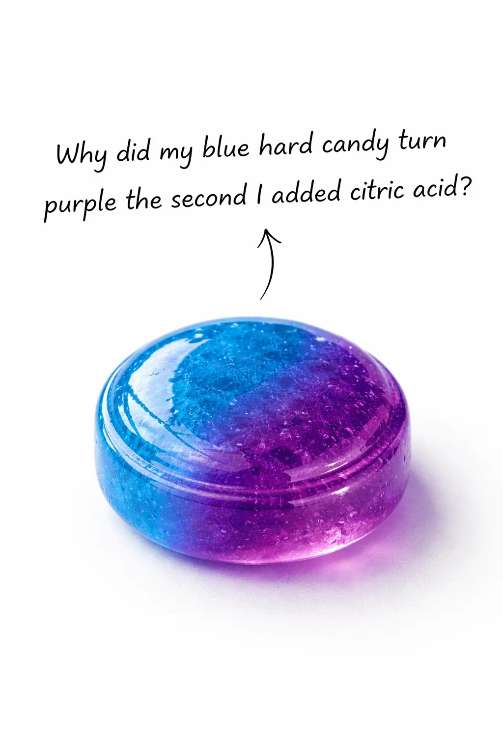 Why did my blue hard candy turn purple the second I added citric acid?