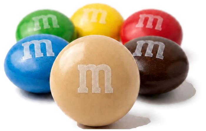 Glossy candy-coated chocolates in bright colors